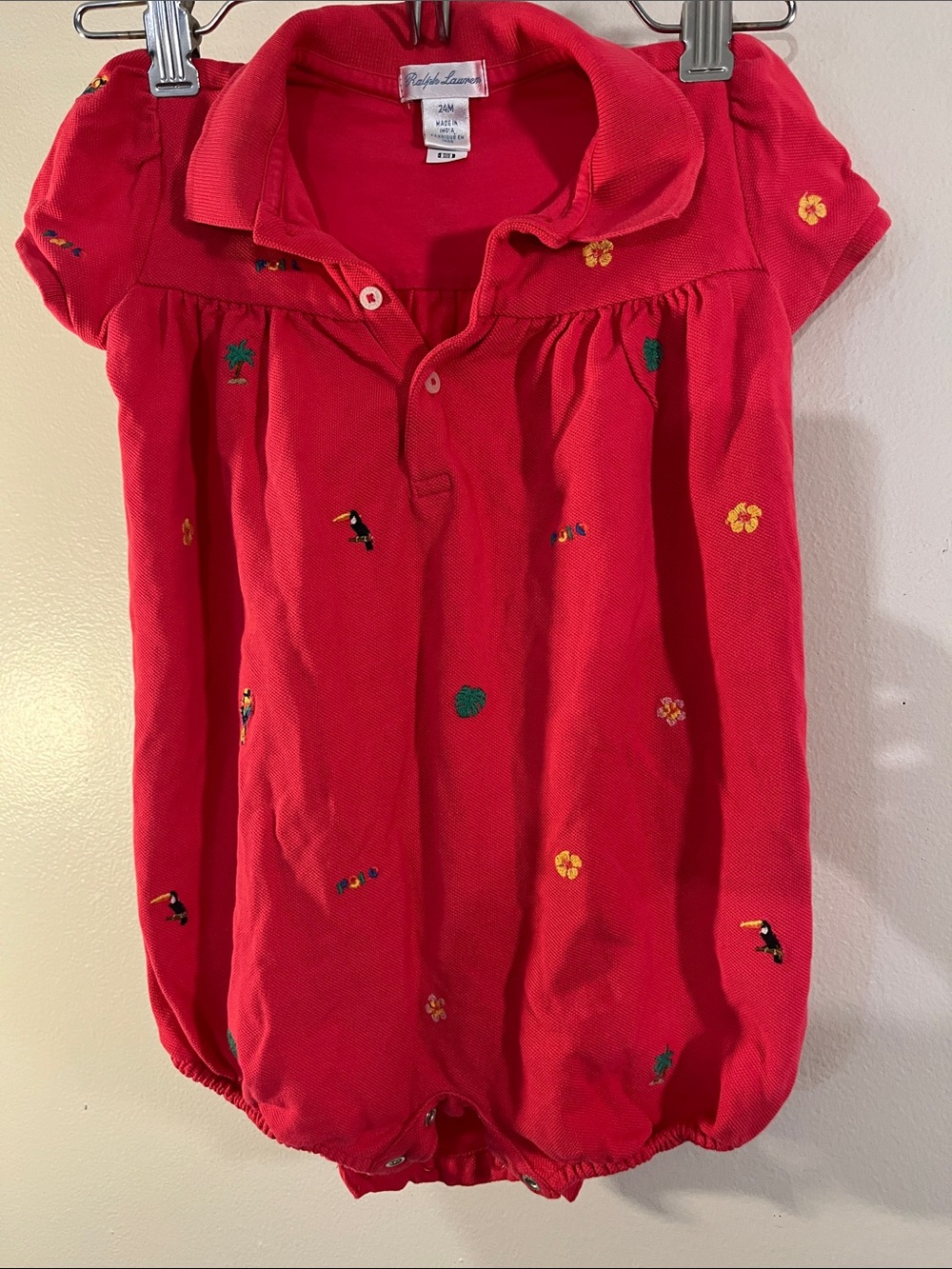 Ralph Lauren Red Embroidered Polo Bubble Romper
